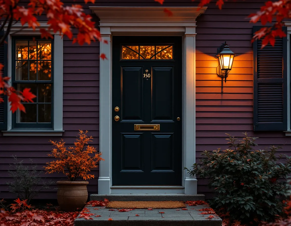 Entrance to a small New England office in autumn dusk light